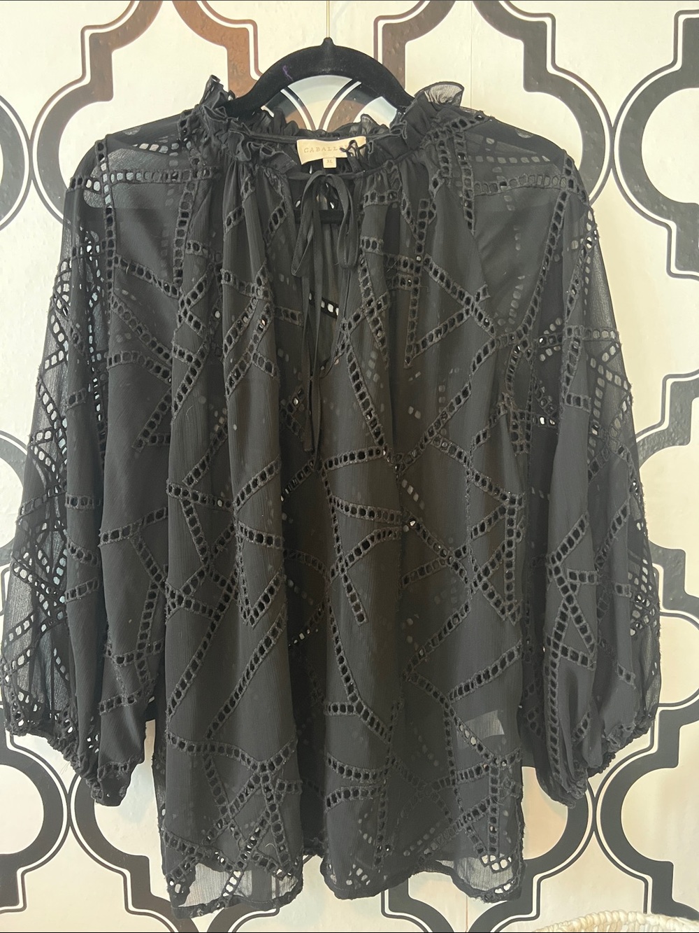Capulet Black Eyelet Tie-Neck Blouse